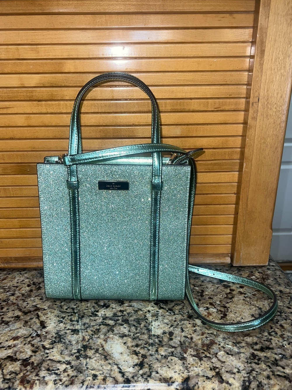 New tinsle glitter kate spade satchel in light green